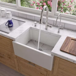 ALFI 24" Single Bowl Thick Wall Fireclay Farmhouse Apron Sink, White, AB2418SB-W
