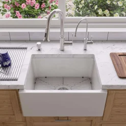 ALFI 24" Single Bowl Thick Wall Fireclay Farmhouse Apron Sink, White, AB2418SB-W