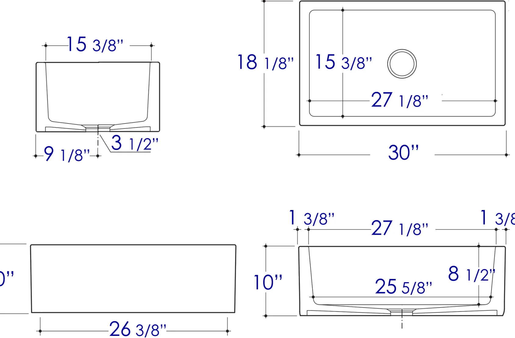 ALFI 30" Single Bowl Thick Wall Fireclay Farmhouse Apron Sink, White, AB3018SB-W