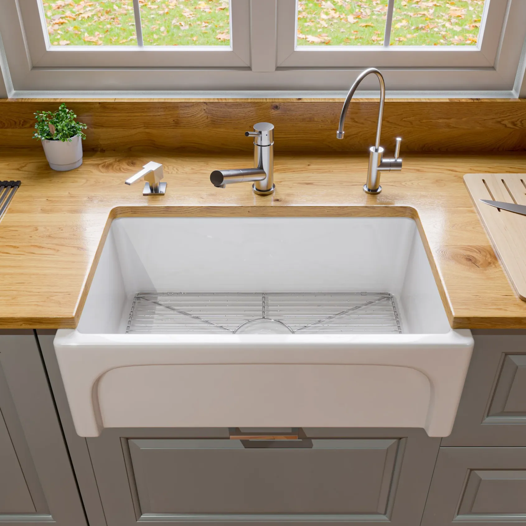 ALFI 30" Single Bowl Thick Wall Fireclay Farmhouse Apron Sink, White, AB3018ARCH-W