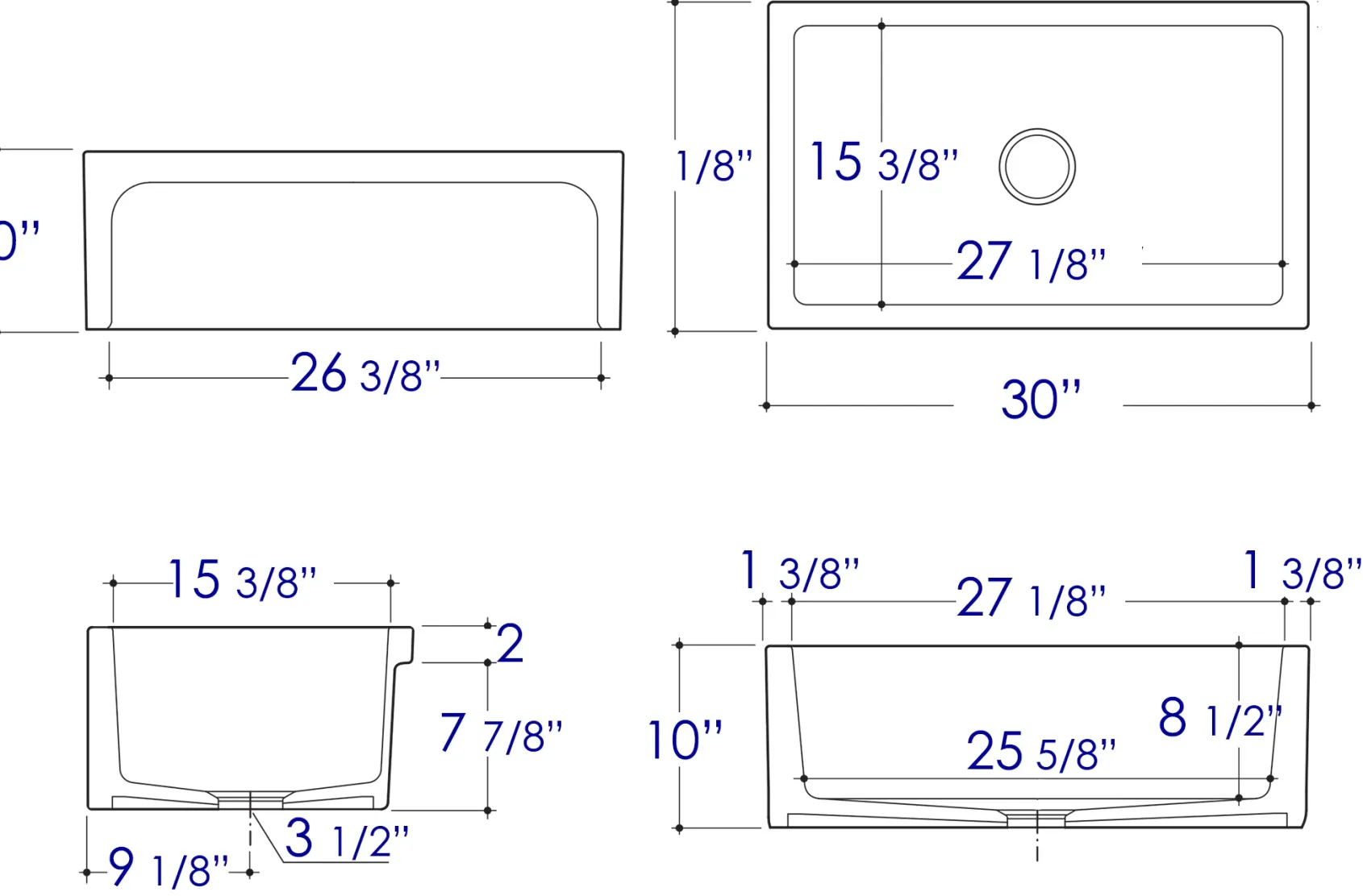 ALFI 30" Single Bowl Thick Wall Fireclay Farmhouse Apron Sink, White, AB3018ARCH-W