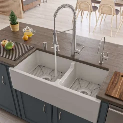 ALFI 36" Smooth Double Bowl Thick Wall Fireclay Farmhouse Sink, White, AB3618DB-W