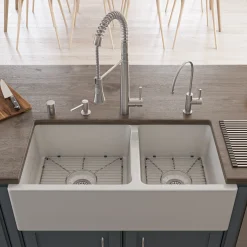 ALFI 36" Smooth Double Bowl Thick Wall Fireclay Farmhouse Sink, White, AB3618DB-W