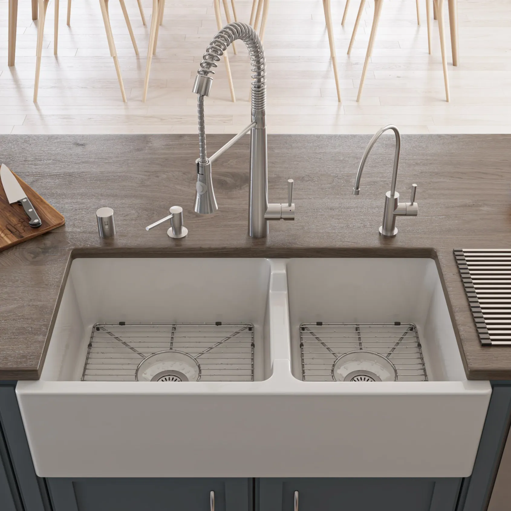 ALFI 36" Smooth Double Bowl Thick Wall Fireclay Farmhouse Sink, White, AB3618DB-W