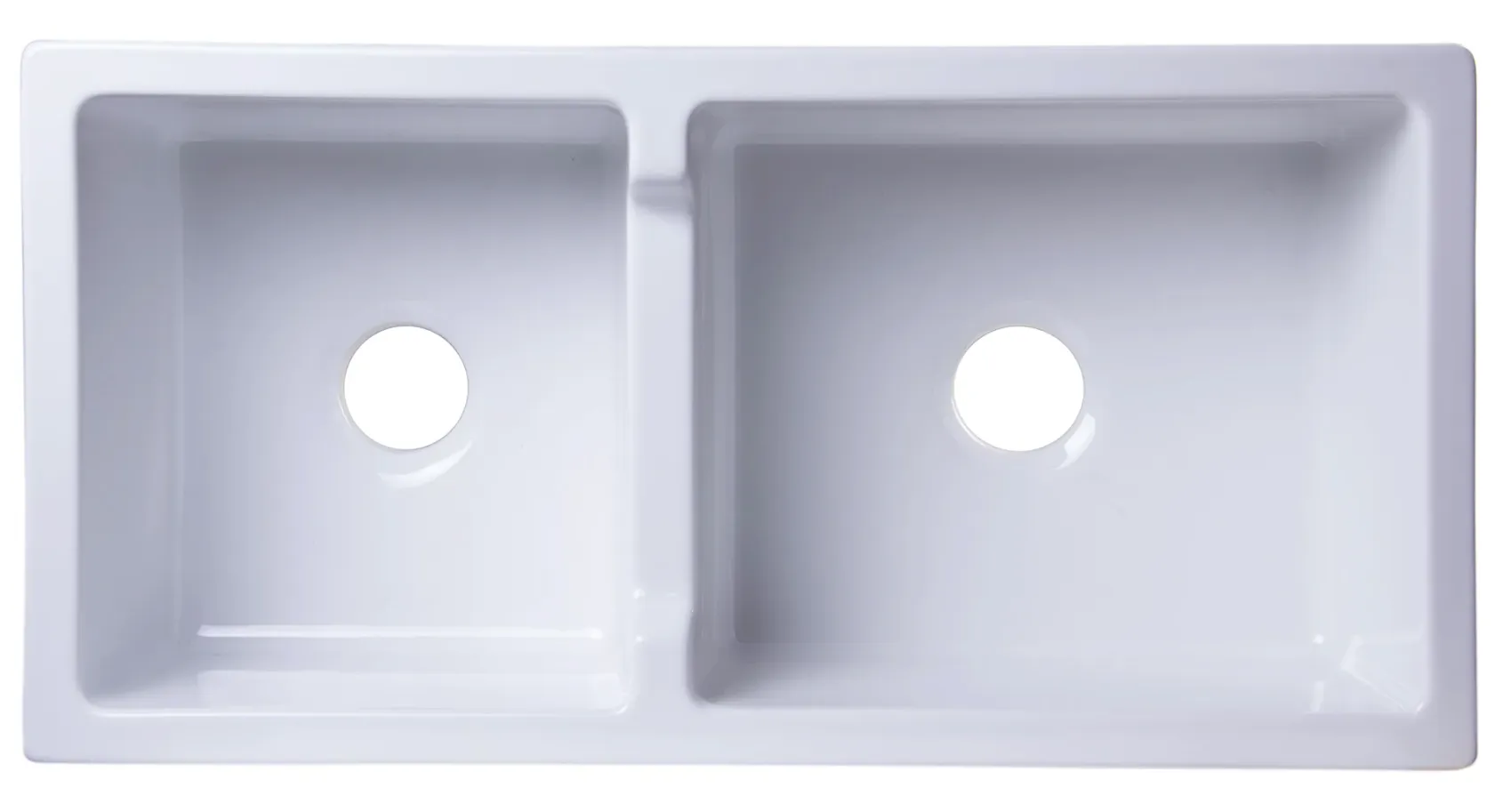ALFI 36" Smooth Double Bowl Thick Wall Fireclay Farmhouse Sink, White, AB3618DB-W