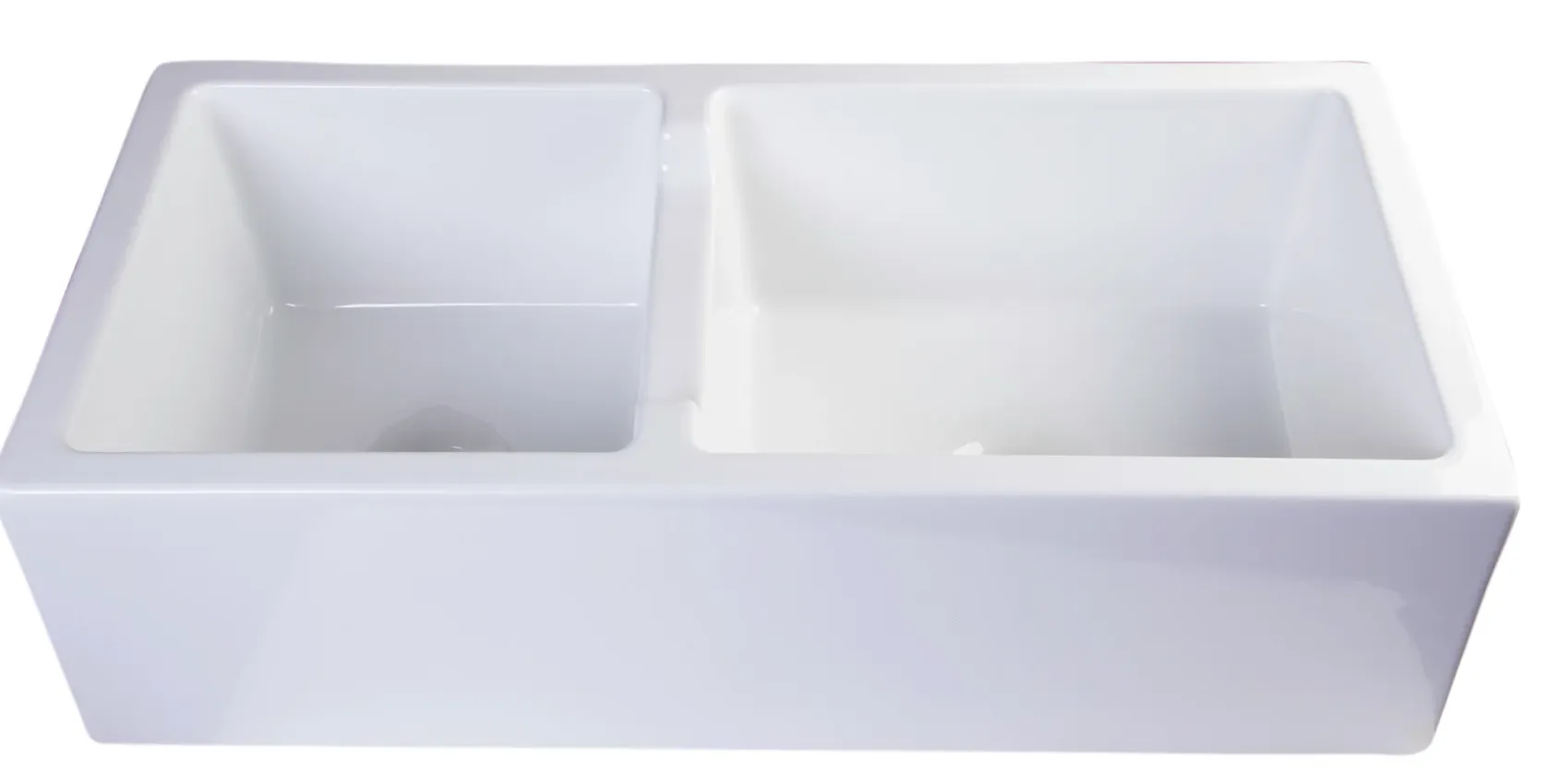 ALFI 36" Smooth Double Bowl Thick Wall Fireclay Farmhouse Sink, White, AB3618DB-W