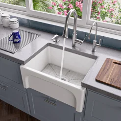ALFI 24" Thick Wall Single Bowl Fireclay Farmhouse Apron Sink, White, AB2418ARCH-W