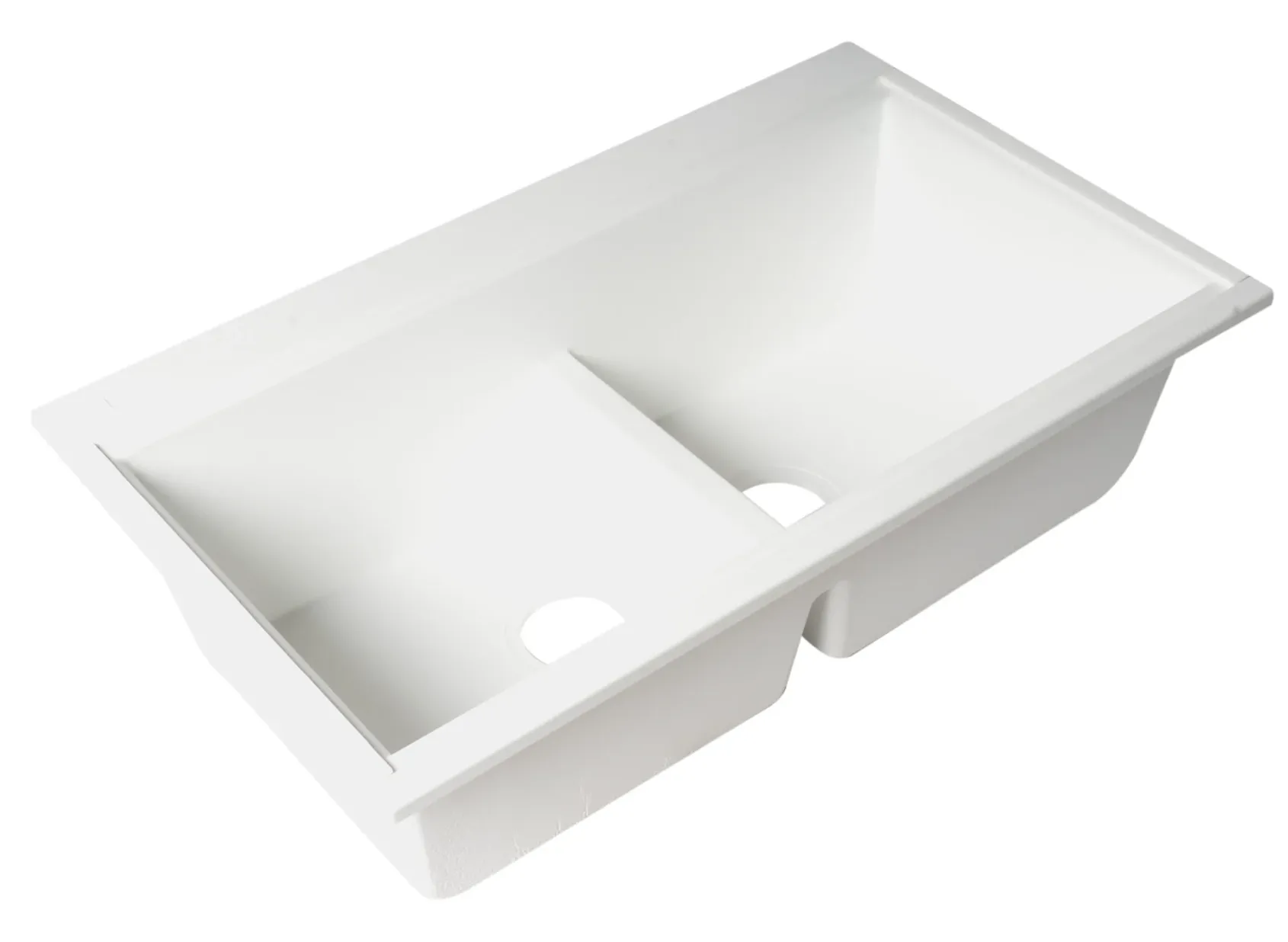 ALFI 34" Undermount Granite Composite Workstation Kitchen Sink with Accessories, 50/50 Double Bowl, White, 0 Faucet Hole, AB3418DBUM-W