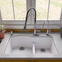 ALFI White 33" Double Bowl Undermount Granite Composite Kitchen Sink, AB3320UM-W