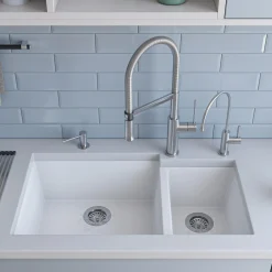 ALFI White 34" Double Bowl Undermount Granite Composite Kitchen Sink, AB3319UM-W