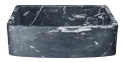 33" Black Glacier Quartz Stone Farmhouse Kitchen Sink, Curved Front, Single Bowl, Reversible, KFCF332210SB-NLP-BGQ