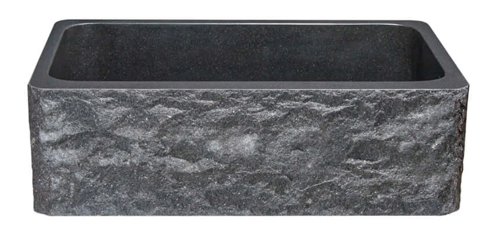 33" Black Granite Stone Farmhouse Kitchen Sink, Single Bowl, Chiseled Front, KF332010SB-BE-BK