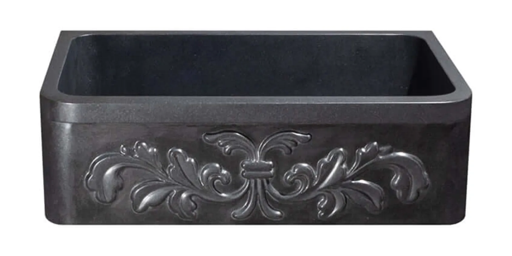 33" Black Granite Stone Farmhouse Kitchen Sink, Single Bowl, Floral Front, KF332010SB-F2-BK