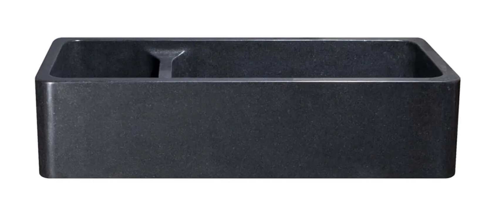 42" Black Granite Stone Farmhouse Kitchen Sink, 70/30 Double Bowl, Reversible, KF422010DB-NLP-7030-BK