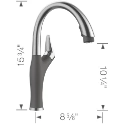 Blanco Artona 1.5 GPM Brass Kitchen Faucet, Pull-Down, Cinder/Stainless, 442033
