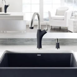 Blanco Artona 1.5 GPM Brass Kitchen Faucet, Pull-Down, Anthracite/Stainless, 442031