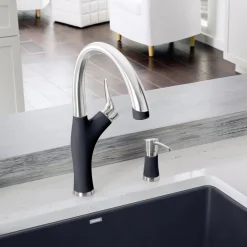 Blanco Artona 1.5 GPM Brass Kitchen Faucet, Pull-Down, Anthracite/Stainless, 442031
