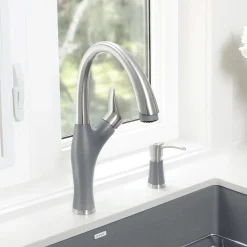 Blanco Artona 1.5 GPM Brass Kitchen Faucet, Pull-Down, Metallic Gray/Stainless, 442034