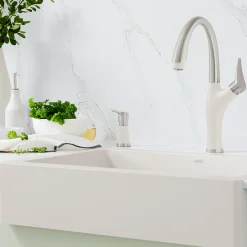 Blanco Artona Pull-Down Dual-Spray Kitchen Faucet, PVD Steel/Soft White, 1.5 GPM, Brass, 443040