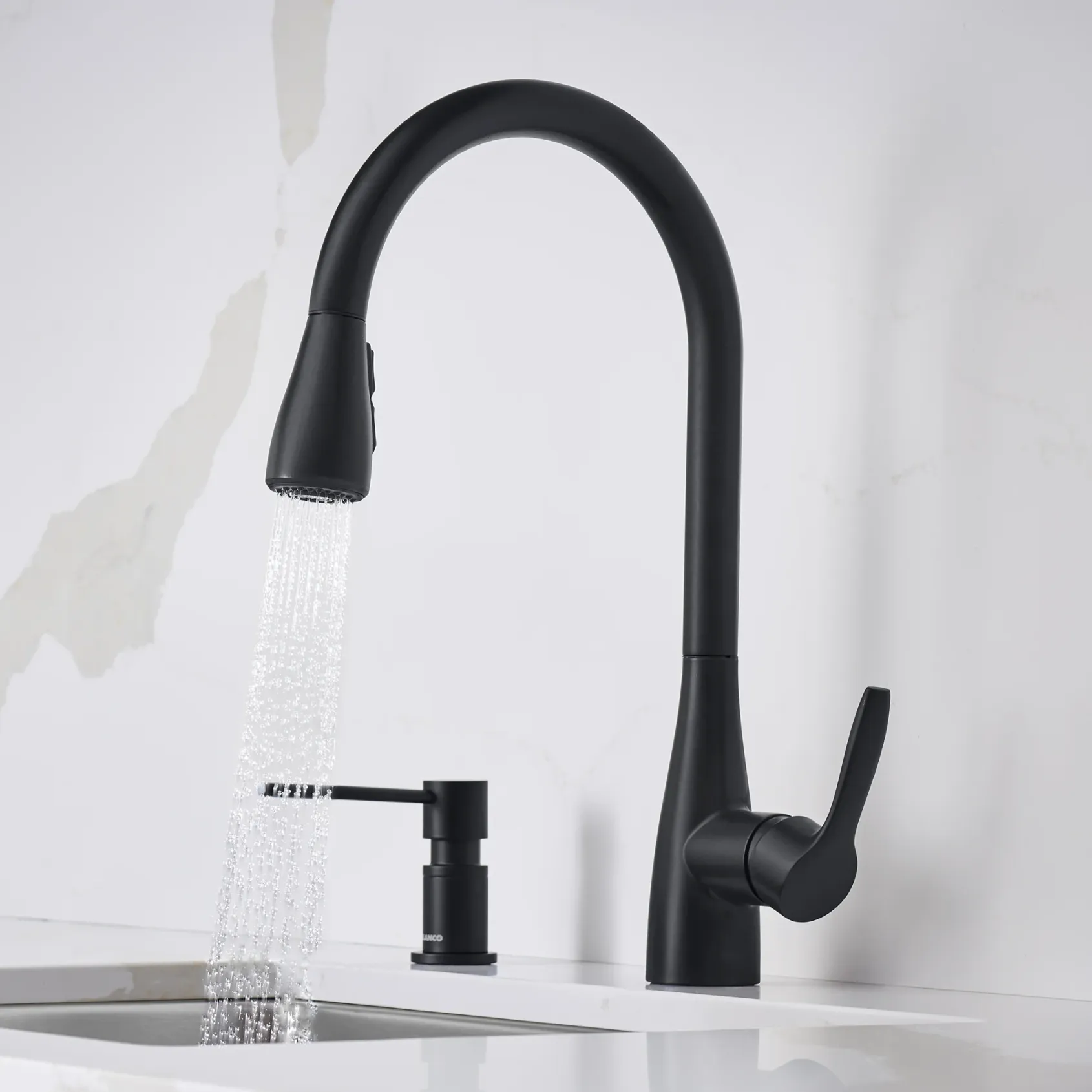 Blanco Atura Pull-Down Dual-Spray Kitchen Faucet, Matte Black, 1.5 GPM, Brass, 443027