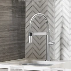 Blanco Culina 1.8 GPM Brass Kitchen Faucet, Semi-Pro, Satin Nickel, 441625