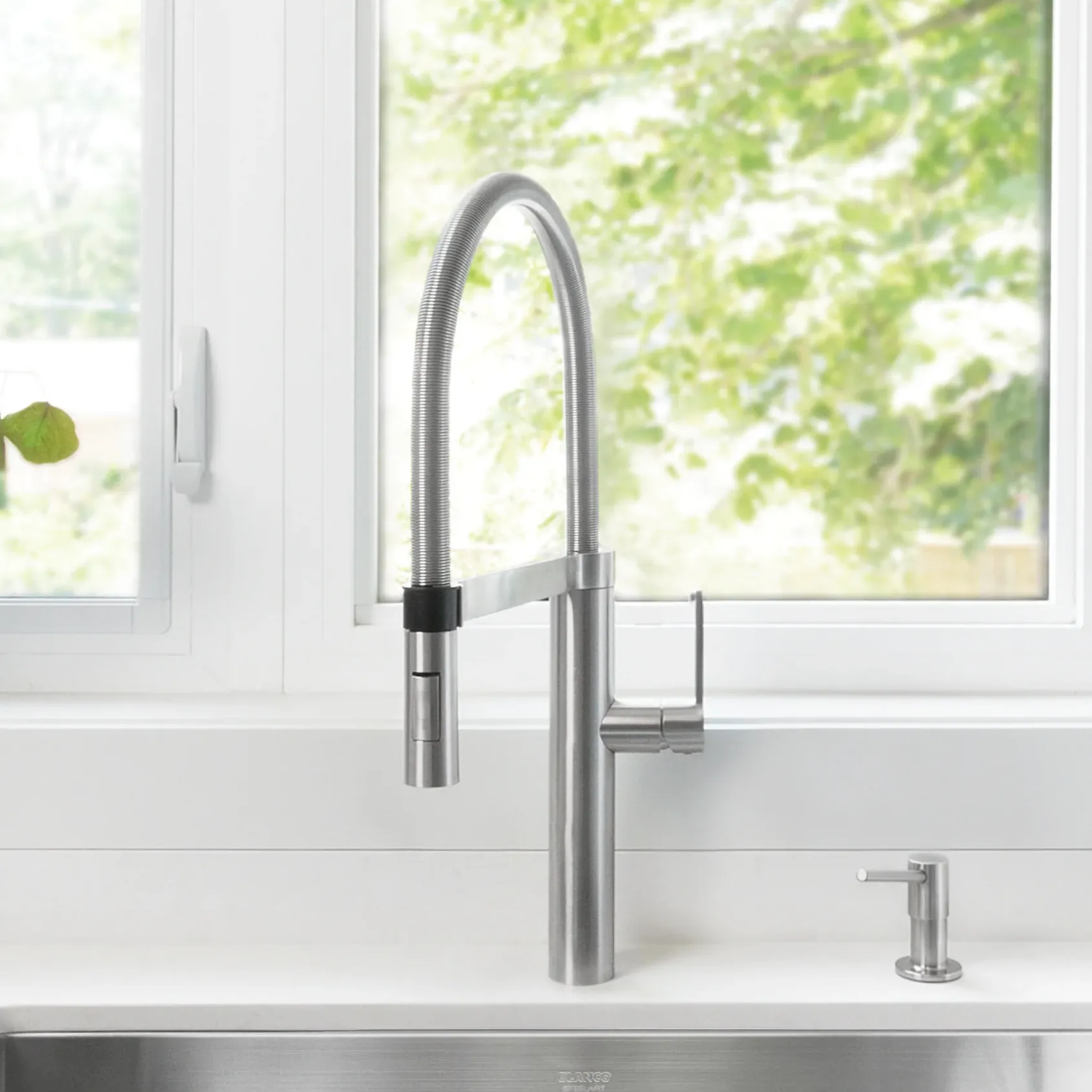 Blanco Culina 1.8 GPM Brass Kitchen Faucet, Semi-Pro, Satin Nickel, 441407
