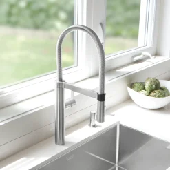 Blanco Culina 1.8 GPM Brass Kitchen Faucet, Semi-Pro, Satin Nickel, 441407