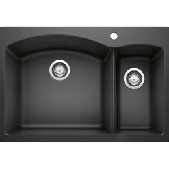 Blanco Diamond 33" Dual Mount Granite Composite Kitchen Sink, Silgranit, 70/30 Double Bowl, Anthracite, 440199