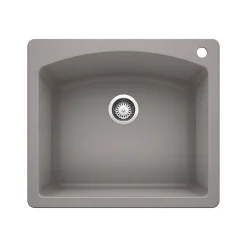 Blanco Diamond 25" Dual Mount Granite Composite Kitchen Sink, Silgranit, Metallic Gray, 440209
