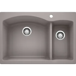 Blanco Diamond 33" Dual Mount Granite Composite Kitchen Sink, Silgranit, 70/30 Double Bowl, Metallic Gray, 440198