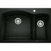Blanco Diamond 33" Dual Mount Granite Composite Kitchen Sink, Silgranit, 70/30 Double Bowl, Coal Black, 442907