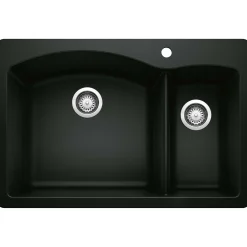Blanco Diamond 33" Dual Mount Granite Composite Kitchen Sink, Silgranit, 70/30 Double Bowl, Coal Black, 442907