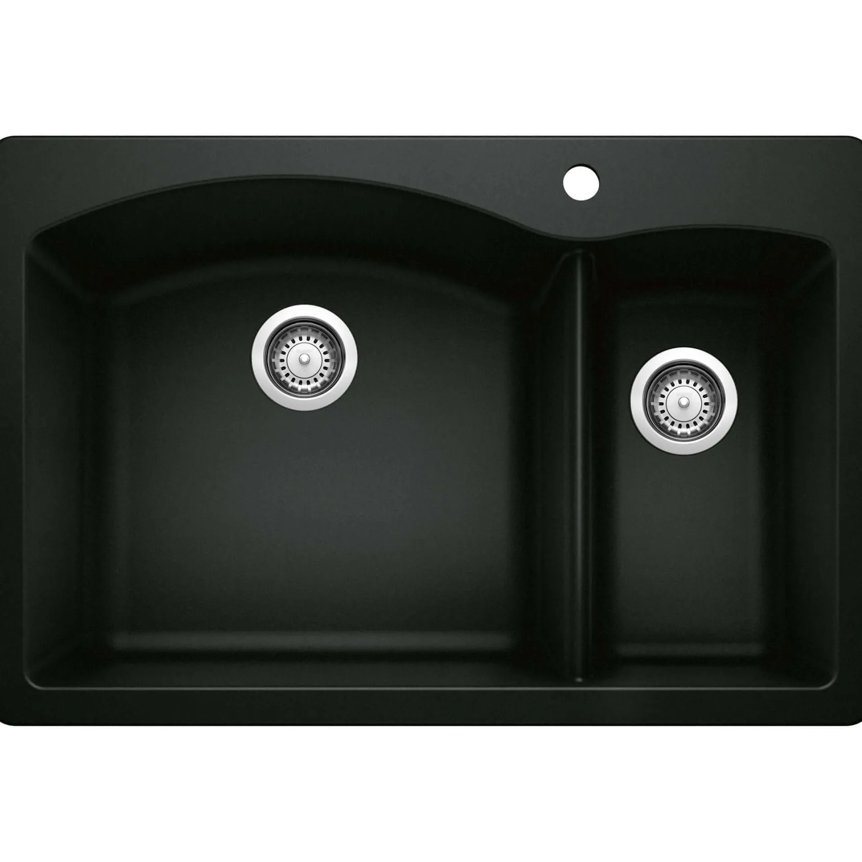 Blanco Diamond 33" Dual Mount Granite Composite Kitchen Sink, Silgranit, 70/30 Double Bowl, Coal Black, 442907