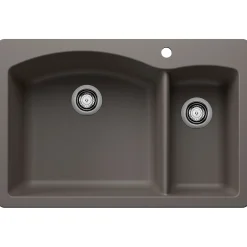 Blanco Diamond 33" Dual Mount Granite Composite Kitchen Sink, Silgranit, 70/30 Double Bowl, Volcano Gray, 443099