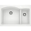 Blanco Diamond 33" Dual Mount Granite Composite Kitchen Sink, Silgranit, 70/30 Double Bowl, White, 440200