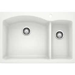 Blanco Diamond 33" Dual Mount Granite Composite Kitchen Sink, Silgranit, 70/30 Double Bowl, White, 440200