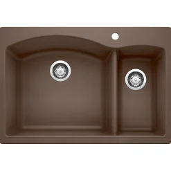 Blanco Diamond 33" Dual Mount Granite Composite Kitchen Sink, Silgranit, 70/30 Double Bowl, Cafe, 440197