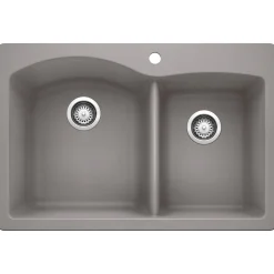 Blanco Diamond 33" Dual Mount Granite Composite Kitchen Sink, Silgranit, 60/40 Double Bowl, Metallic Gray, 440214