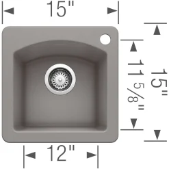 Blanco Diamond 15" Square Granite Composite Bar/Prep Sink, Silgranit, Metallic Gray, 440203