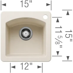 Blanco Diamond 15" Square Silgranit Bar/Prep Sink, Soft White, 1 Faucet Hole, 443070
