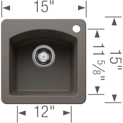 Blanco Diamond 15" Square Silgranit Bar/Prep Sink, Volcano Gray, 1 Faucet Hole, 443107