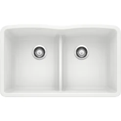 Blanco Diamond 32" Undermount Granite Composite Kitchen Sink, Silgranit, 50/50 Double Bowl, White, 442074
