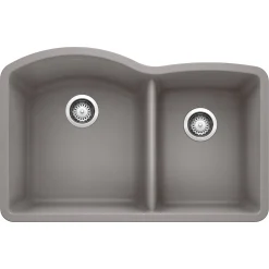 Blanco Diamond 32" Undermount Granite Composite Kitchen Sink, Silgranit, 60/40 Double Bowl, Metallic Gray, 440178