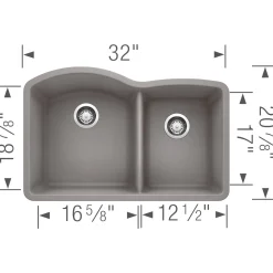 Blanco Diamond 32" Undermount Granite Composite Kitchen Sink, Silgranit, 60/40 Double Bowl, Metallic Gray, 440178