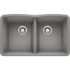 Blanco Diamond 32" Undermount Granite Composite Kitchen Sink, Silgranit, 50/50 Double Bowl, Metallic Gray, 440183
