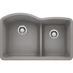 Blanco Diamond 32" Undermount Granite Composite Kitchen Sink, Silgranit, 60/40 Double Bowl, Metallic Gray, 441592