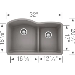 Blanco Diamond 32" Undermount Granite Composite Kitchen Sink, Silgranit, 60/40 Double Bowl, Metallic Gray, 441592