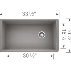 Blanco Diamond 34" Undermount Granite Composite Kitchen Sink, Silgranit, Metallic Gray, 441770
