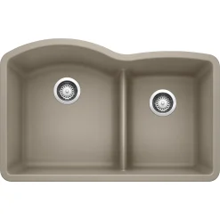 Blanco Diamond 32" Undermount Granite Composite Kitchen Sink, Silgranit, 60/40 Double Bowl, Truffle, 441596