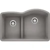 Blanco Diamond 32" Undermount Granite Composite Kitchen Sink, Silgranit, 40/60 Double Bowl, Metallic Gray, 441601